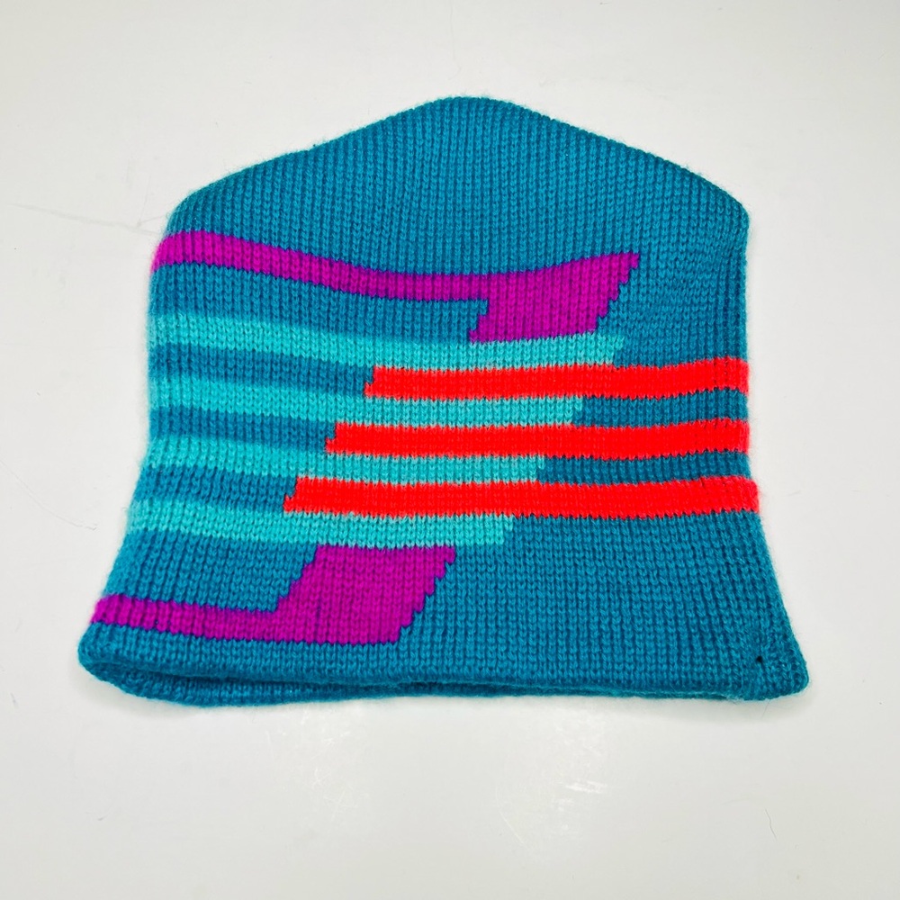 Vtg 80's SMILEY Retro Multi Stripe Striped 100% Wool Knit Beanie Ski Hat USA